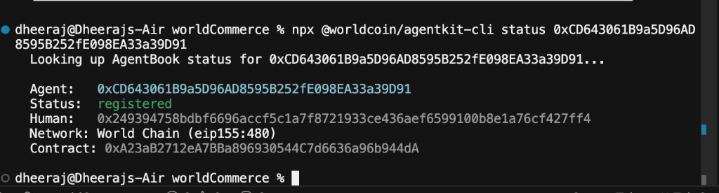 CLI: AgentBook status registered with human id